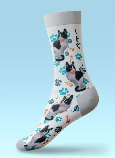 Calcetines blancos personalizados gatos-impression regalos2