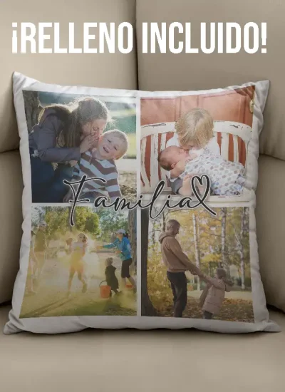 Cojín con tres 3 fotos familia personalizado-impression regalos