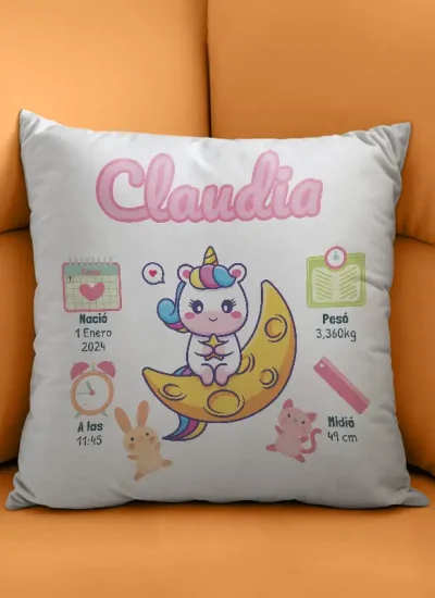 Cojín nacimiento unicornio personalizado-impression regalos