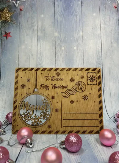 Postal-navideña-bola-madera-navidad-laser-grabado-impressionregalos