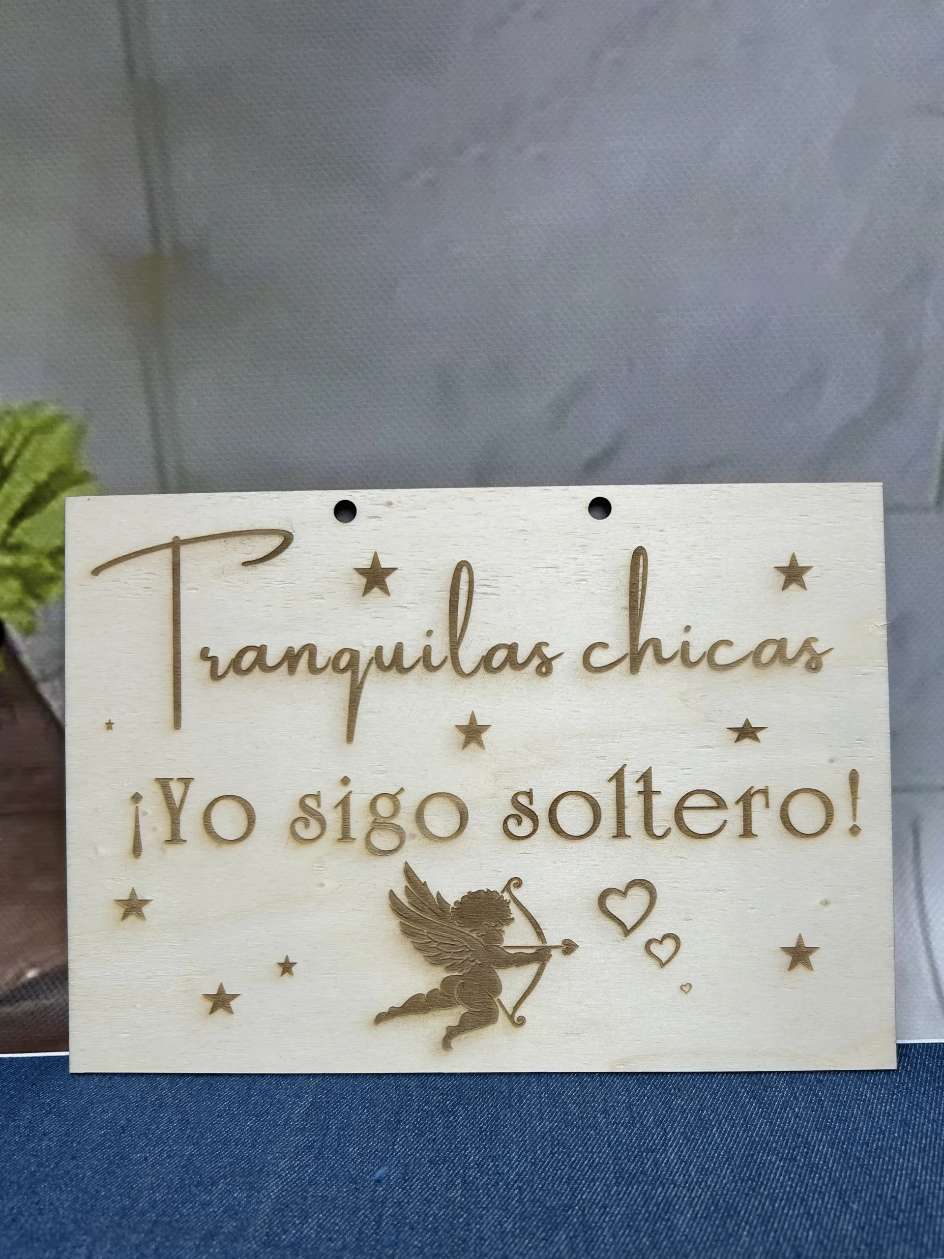 Placa para boda "Tranquilas chicas yo sigo soltero"